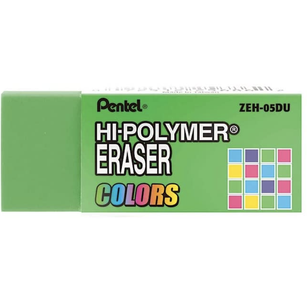 Pentel Hi-Polymer Block Eraser, Small, Assorted Colors, 6 Pack